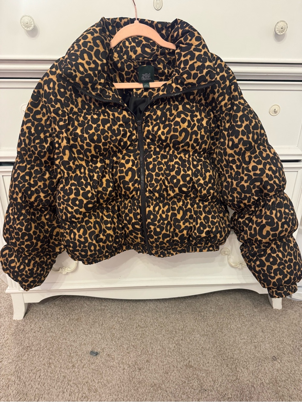 wild fable Leopard Print Puffer Jacket - Black & Brown